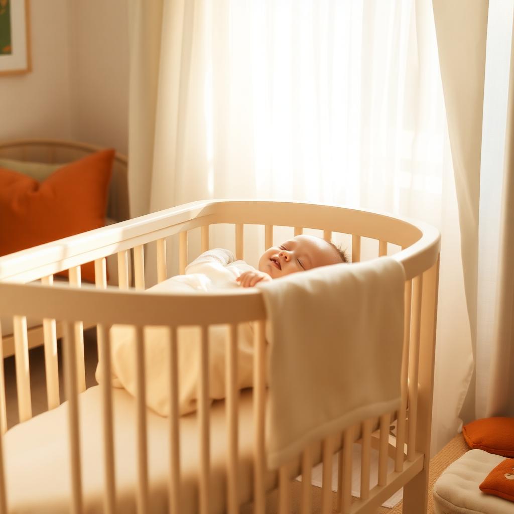 Peaceful baby sleeping in a warm, cozy nursery